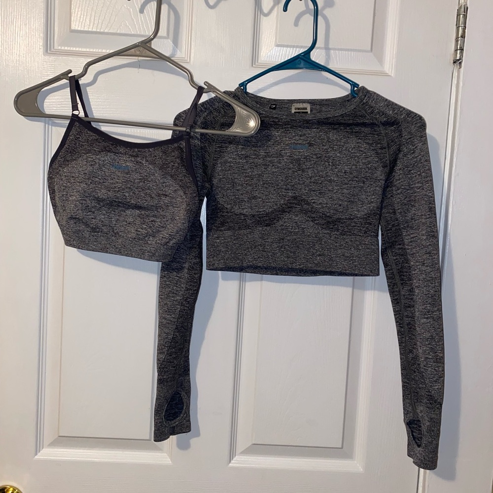 Gymshark Set Flex Marl Crop Top with Thumb Holes and Strappy Bra Size Small